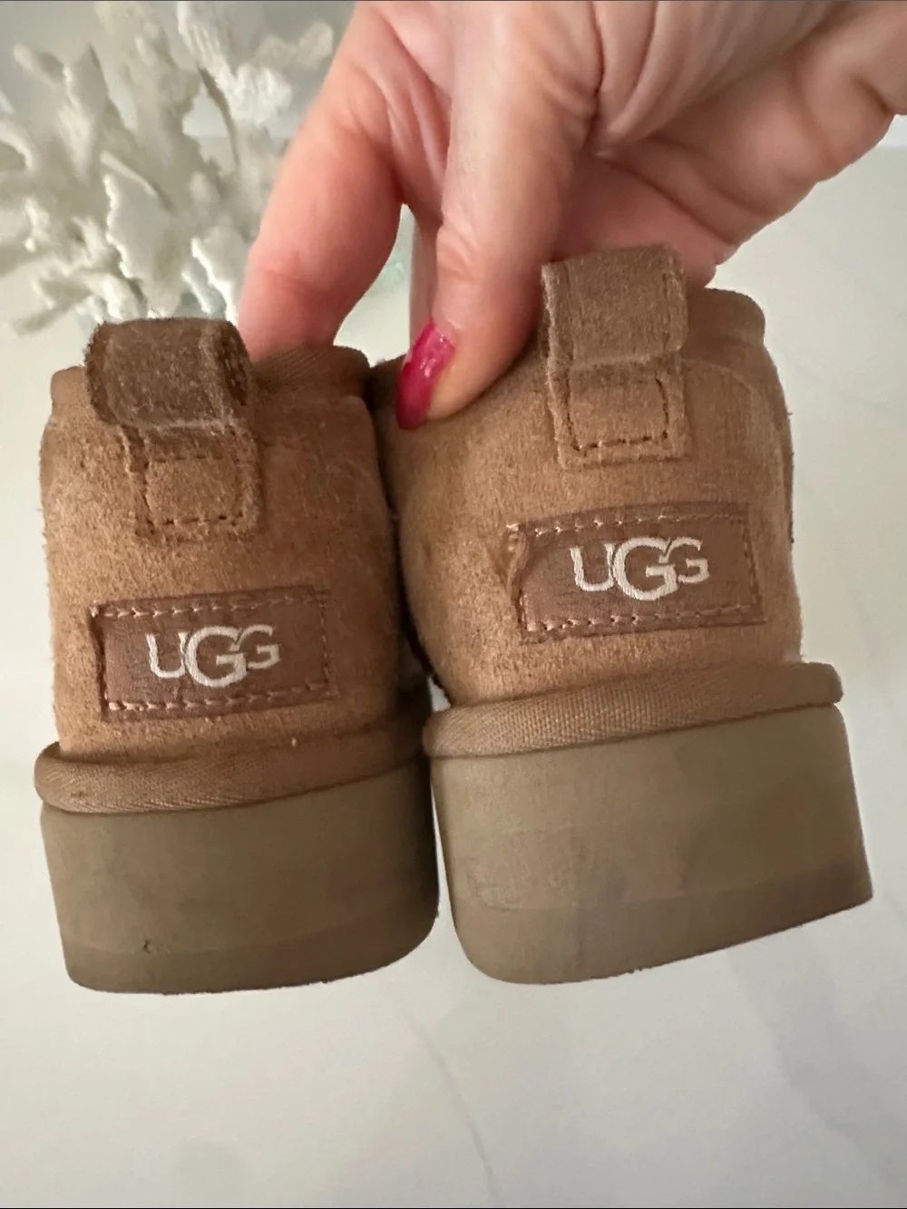 UGG Kids Chestnut Brown Suede Booties with Shearling. Size 2.